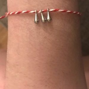 Red & White Candycane Twist Braid Thread Friendship Bracelet w/ Gumdrop Teardrop